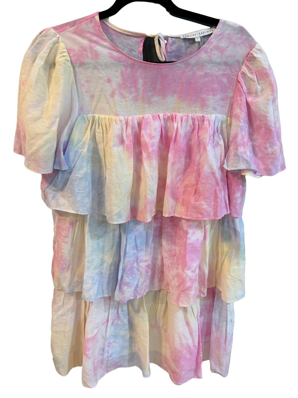 English Factory Shirring A-line short Pastel Tie-Dye Tiered Ruffle Dress